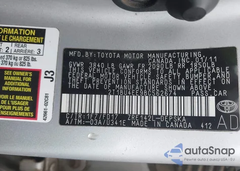 2011 Toyota Corolla S from USA, damaged, VIN 2T1BU4EE9BC562674